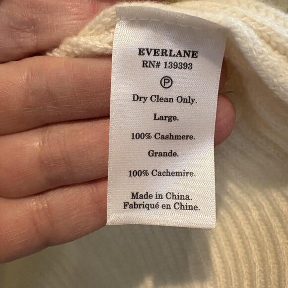 Everlane Sweater Womens Large Cream 100% Cashmere Soft V-Neck Rib Knit Relaxed - Picture 6 of 7
